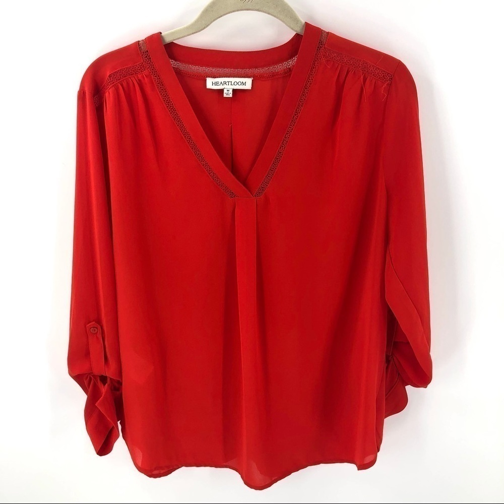 Heartloom Pyra Lace Trim Blouse Top Womens Medium Flowy Boho Holiday Lightweight